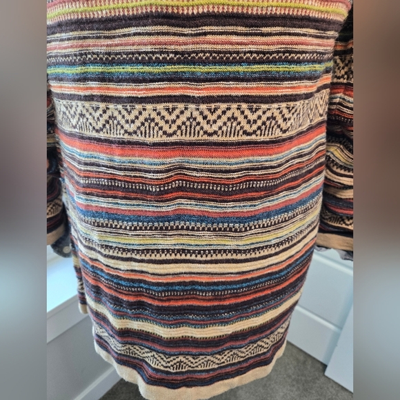 EDDIE BAUER LONG LINE BUTTON FRONT CARDIGAN COTTON SWEATER TAN STRIPE WOMEN S - Picture 5 of 15